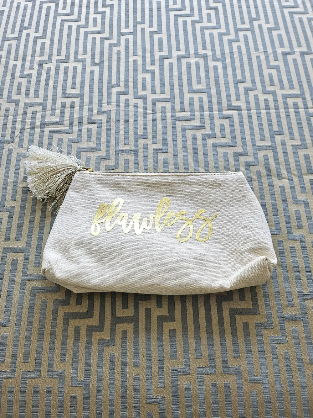 Flawless Gold Script Canvas Cosmetic Pouch - Cream